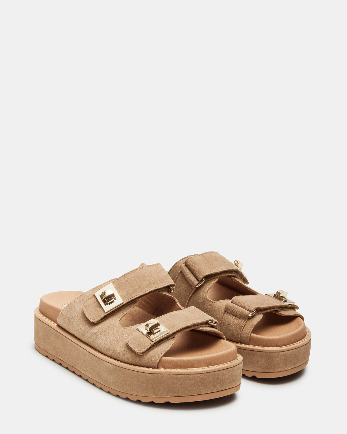 BIGSCHMONA Taupe Suede Women's Platform Slide Sandal | Steve Madden