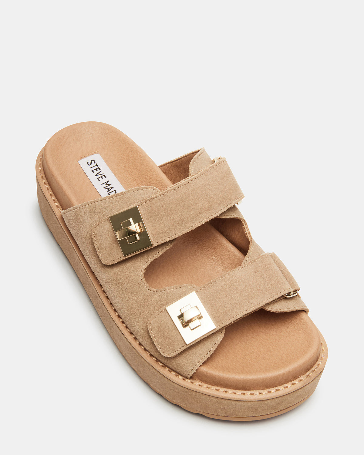 BIGSCHMONA Taupe Suede Women's Platform Slide Sandal | Steve Madden