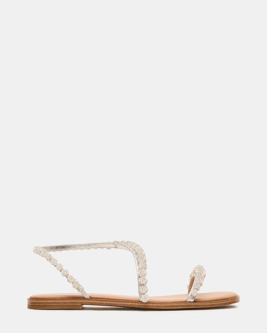 KINDRED Silver Multi Strappy Rhinestone Flat Women's Sandal | Steve Madden