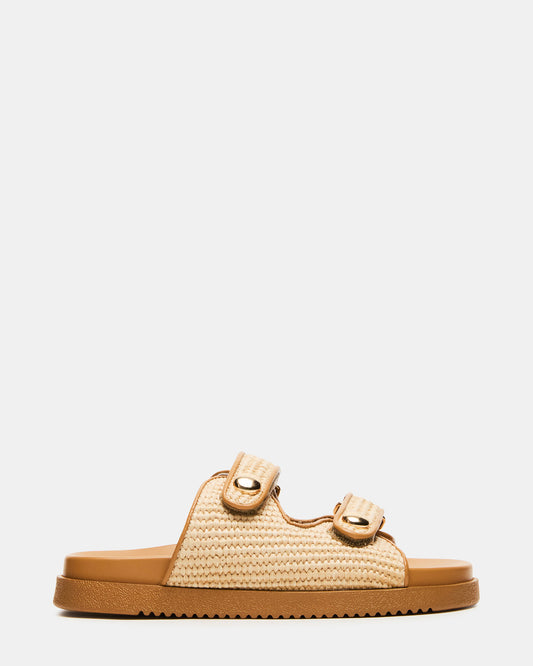 ATHENS Natural Raffia Slide Footbed Flatform Women's Sandal | Steve Madden
