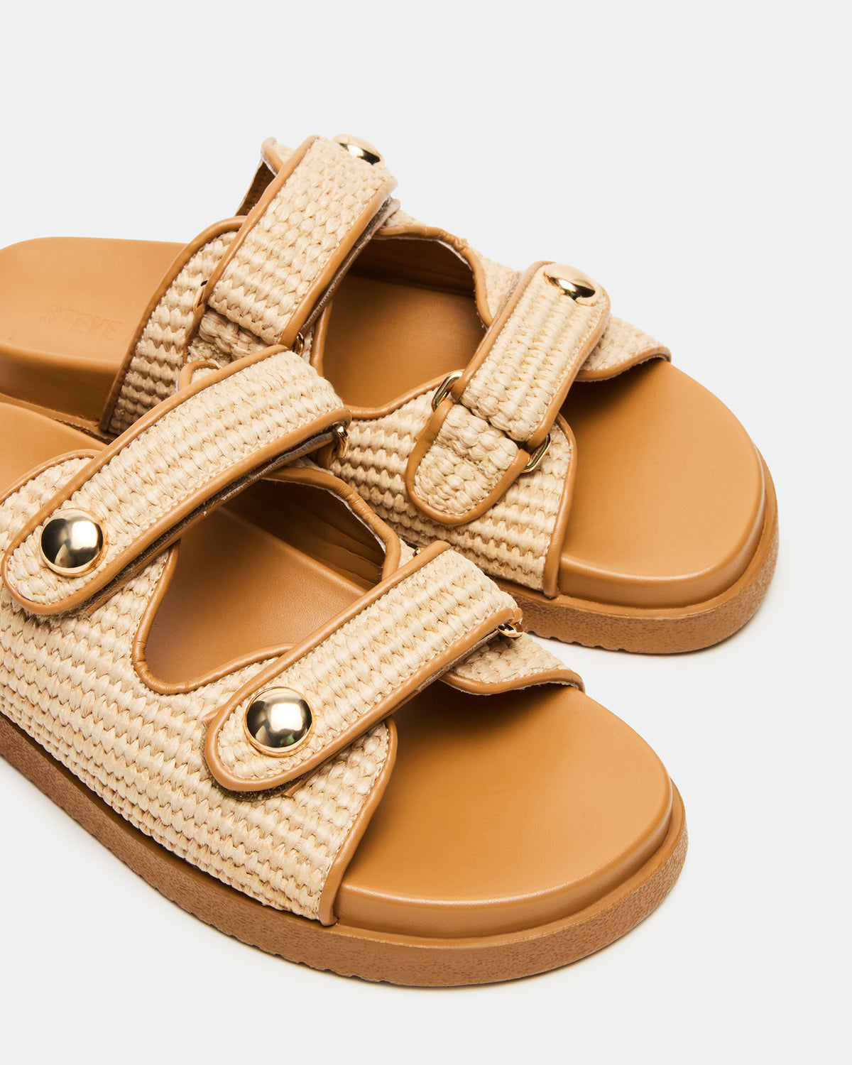 ATHENS Natural Raffia Slide Footbed Flatform Women's Sandal | Steve Madden