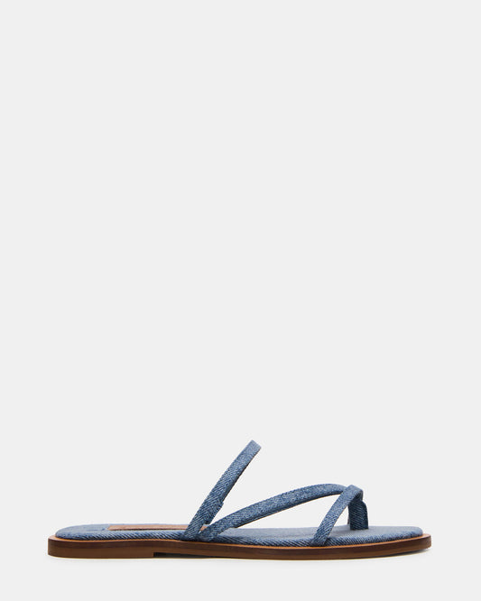 ELLERY Denim Fabric Strappy Thong Slide Women's Sandal | Steve Madden