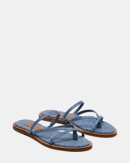 ELLERY Denim Fabric Strappy Thong Slide Women's Sandal | Steve Madden