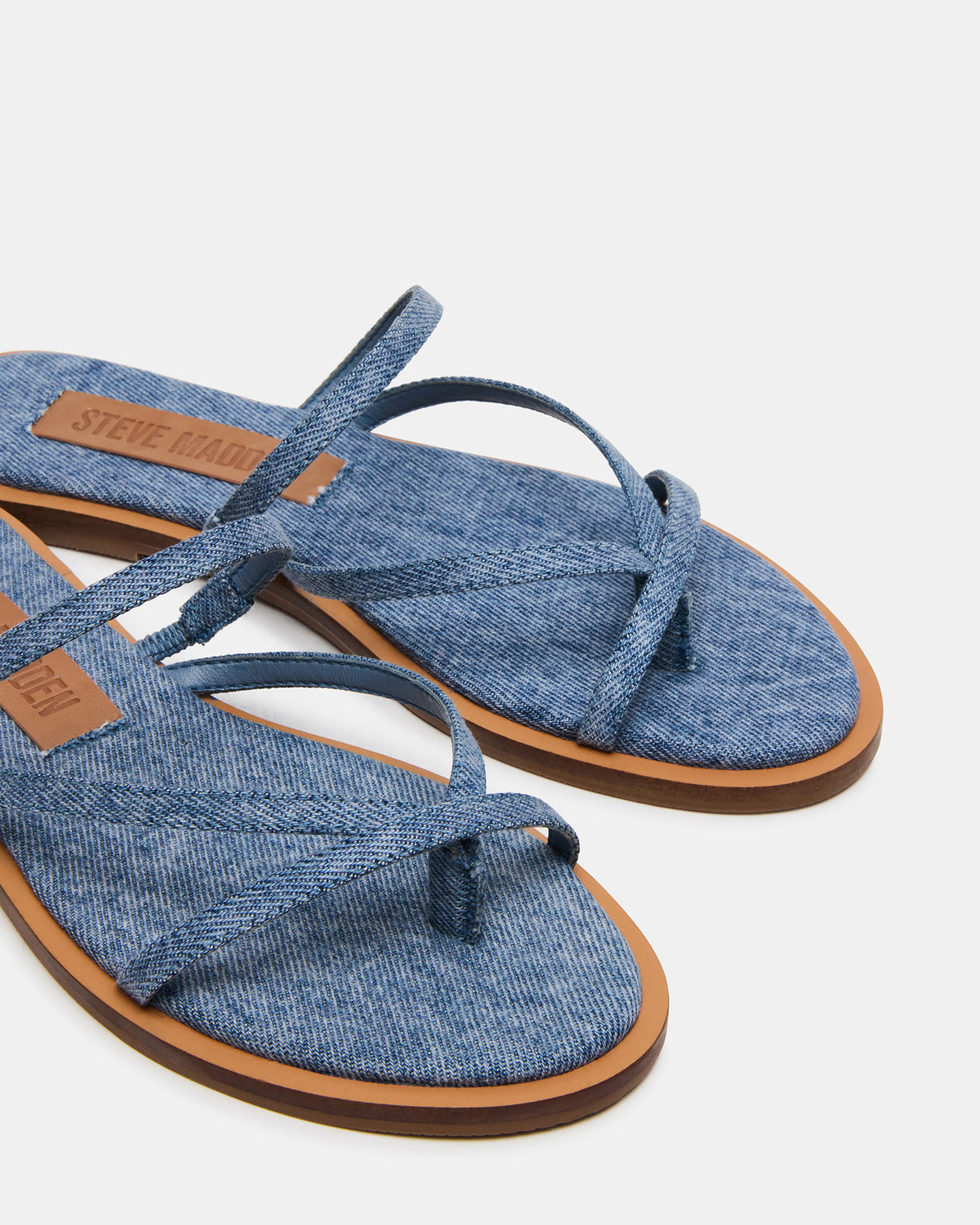 ELLERY Denim Fabric Strappy Thong Slide Women's Sandal | Steve Madden