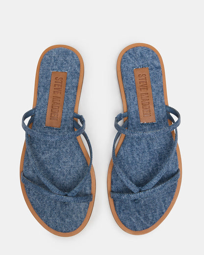 ELLERY Denim Fabric Strappy Thong Slide Women's Sandal | Steve Madden