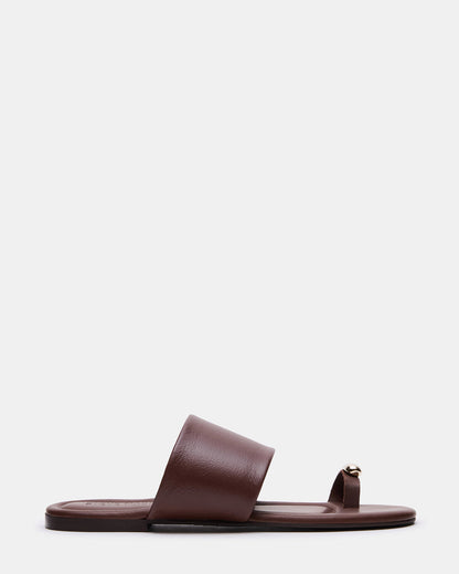 DECADENT Brown Leather Rounded-Toe Slide Women's Sandal | Steve Madden
