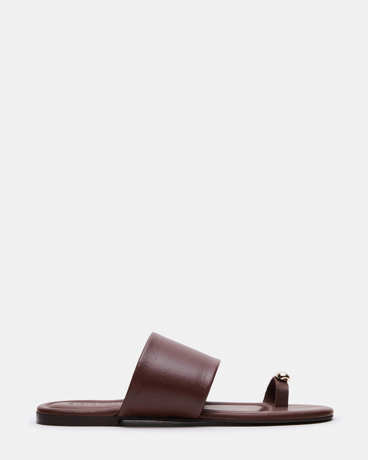 DECADENT Brown Leather Rounded-Toe Slide Women's Sandal | Steve Madden