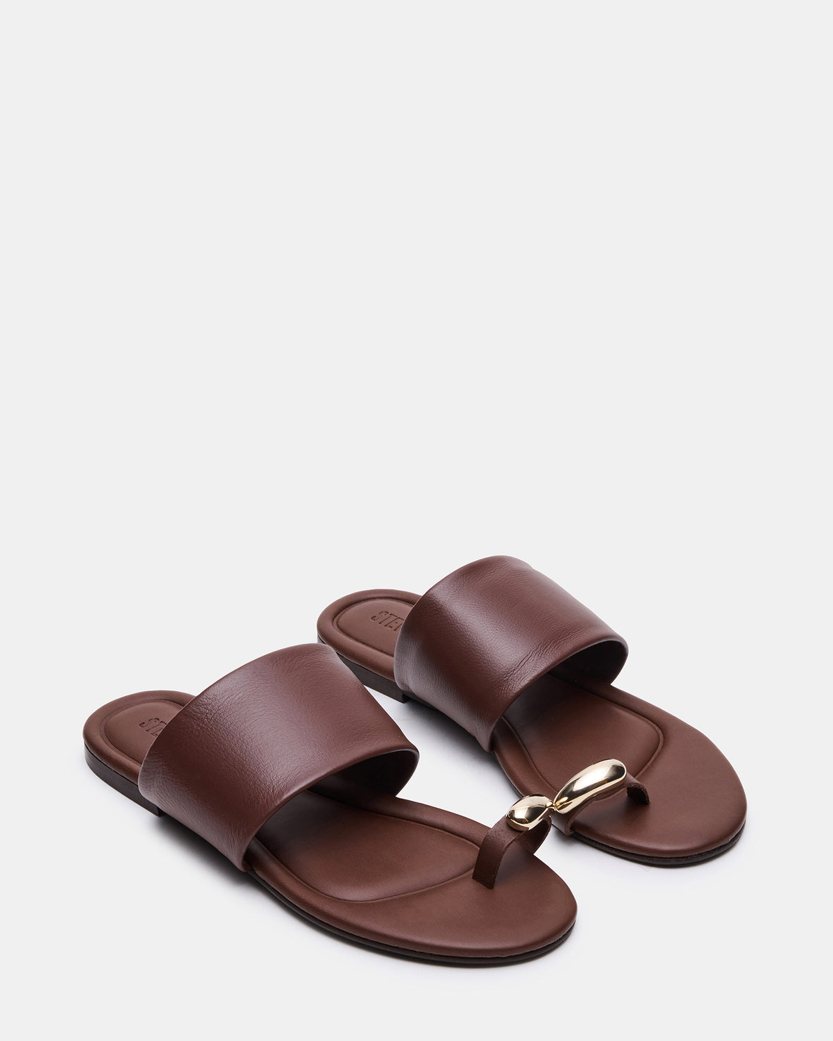 DECADENT Brown Leather Rounded-Toe Slide Women's Sandal | Steve Madden
