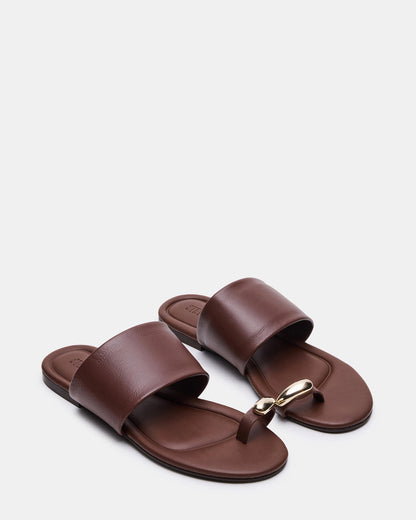 DECADENT Brown Leather Rounded-Toe Slide Women's Sandal | Steve Madden