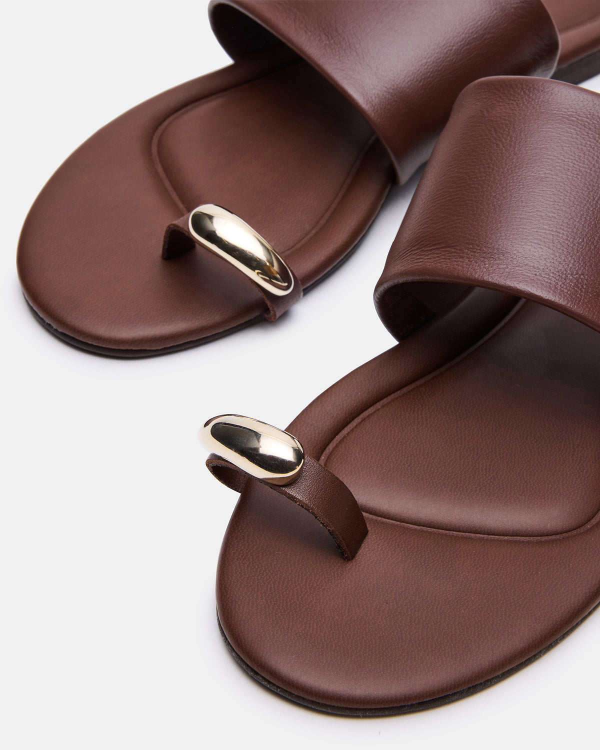DECADENT Brown Leather Rounded-Toe Slide Women's Sandal | Steve Madden