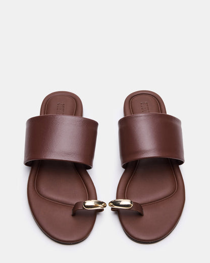 DECADENT Brown Leather Rounded-Toe Slide Women's Sandal | Steve Madden