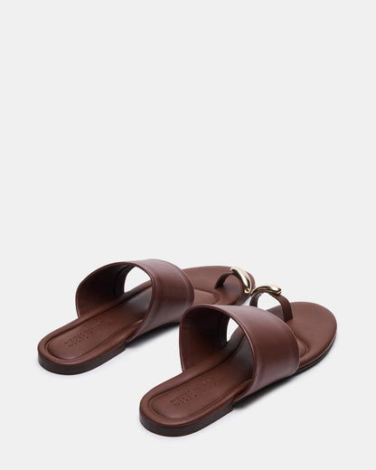 DECADENT Brown Leather Rounded-Toe Slide Women's Sandal | Steve Madden