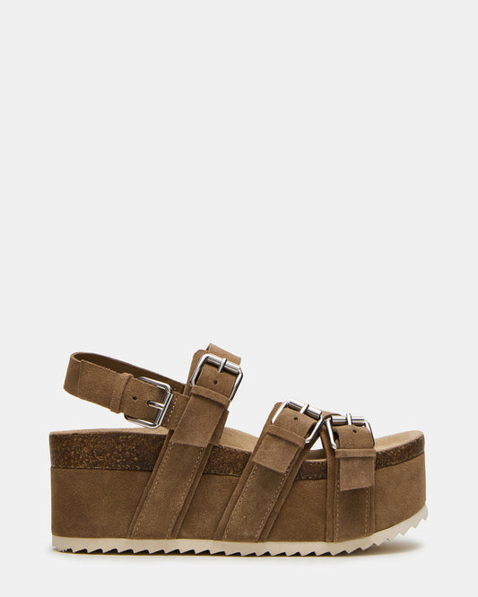 KIWI Taupe Suede Women's Strappy Platform Sandal | Steve Madden