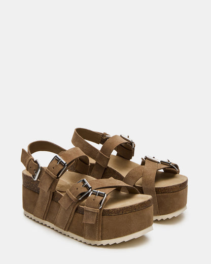 KIWI Taupe Suede Women's Strappy Platform Sandal | Steve Madden