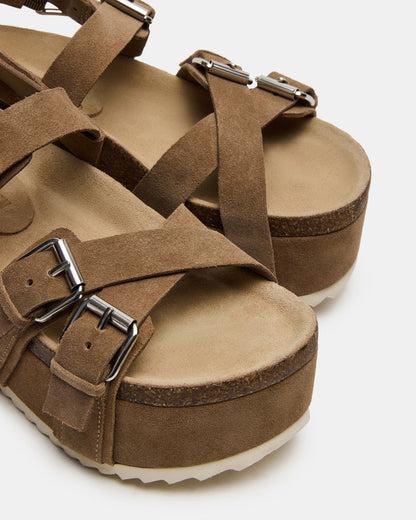 KIWI Taupe Suede Women's Strappy Platform Sandal | Steve Madden