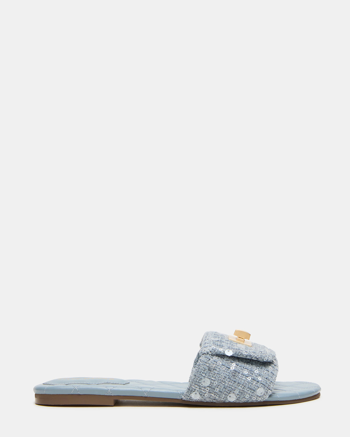 MORELAND Sequin Blue Quilted Slide Women's Sandal | Steve Madden