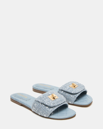 MORELAND Sequin Blue Quilted Slide Women's Sandal | Steve Madden