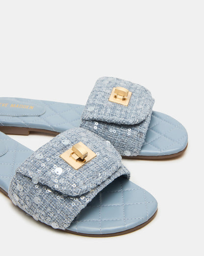 MORELAND Sequin Blue Quilted Slide Women's Sandal | Steve Madden