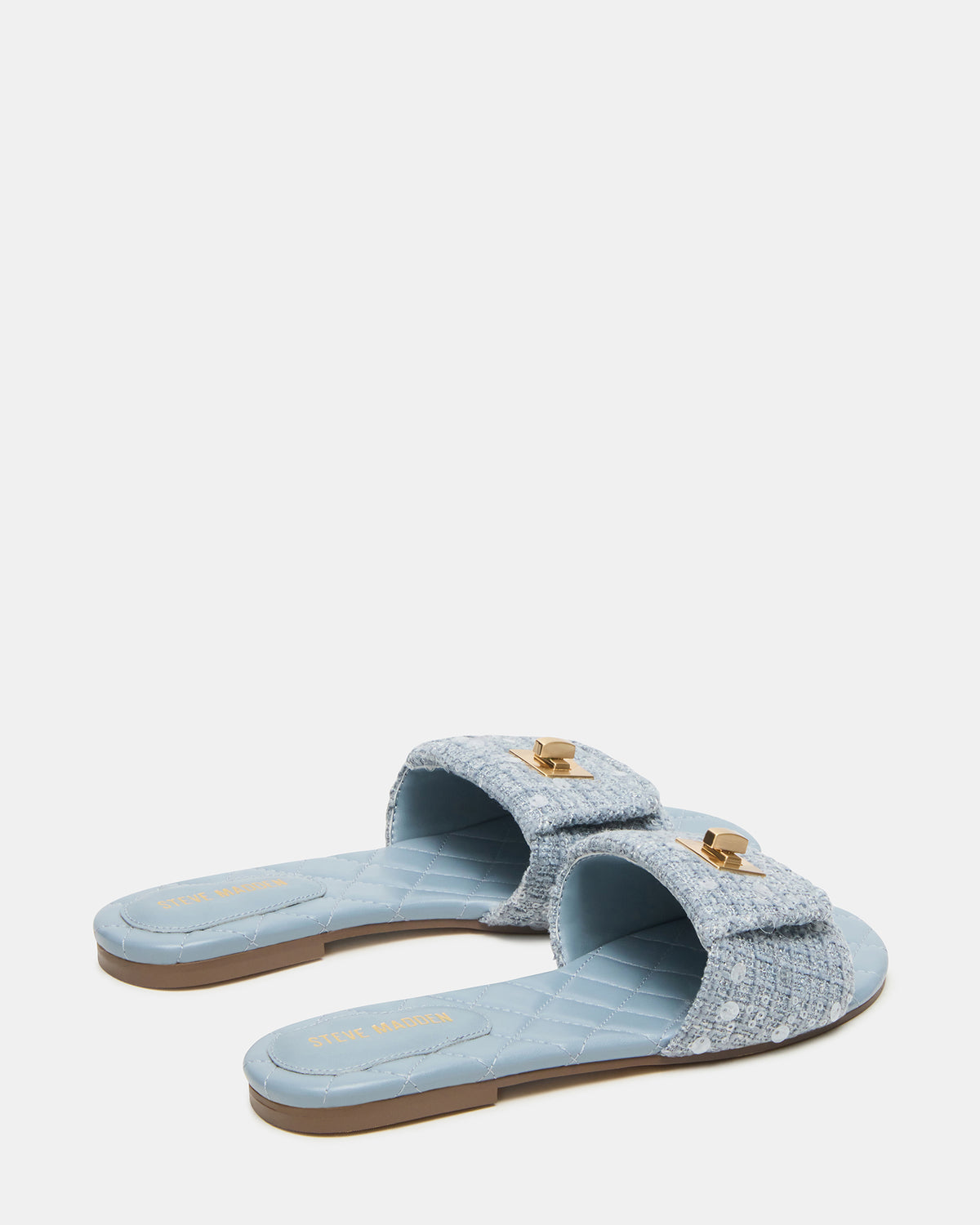 MORELAND Sequin Blue Quilted Slide Women's Sandal | Steve Madden