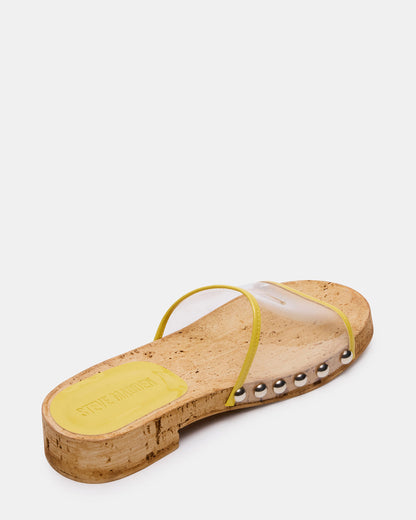 CLEMENT Yellow Wood Bottom Slide Mule Studded Women's Sandal | Steve Madden