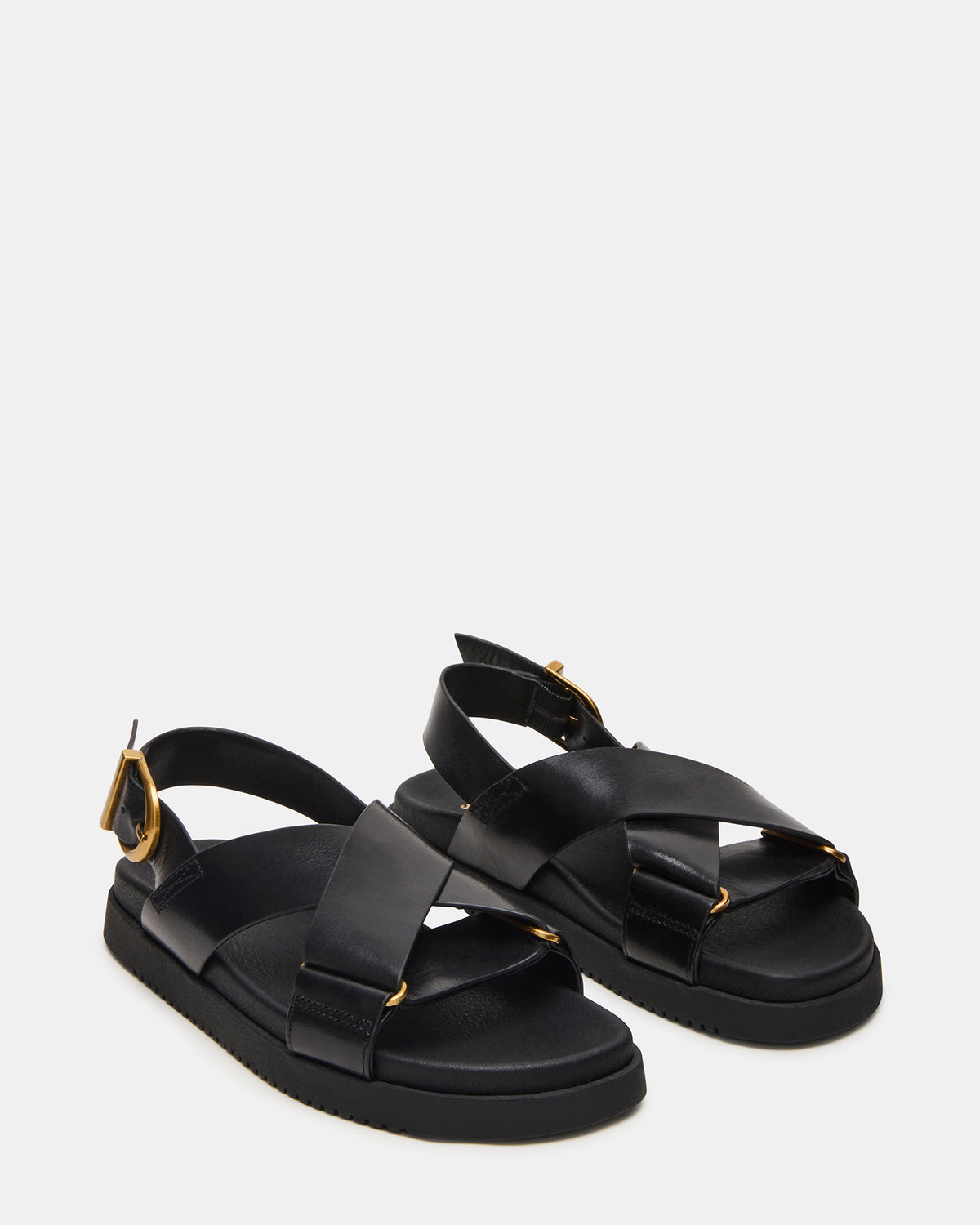 DONELLI Black Leather Strappy Footbed Women's Sandal | Steve Madden