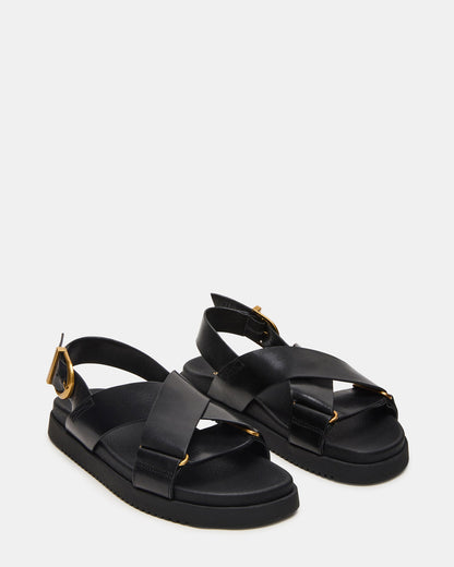 DONELLI Black Leather Strappy Footbed Women's Sandal | Steve Madden