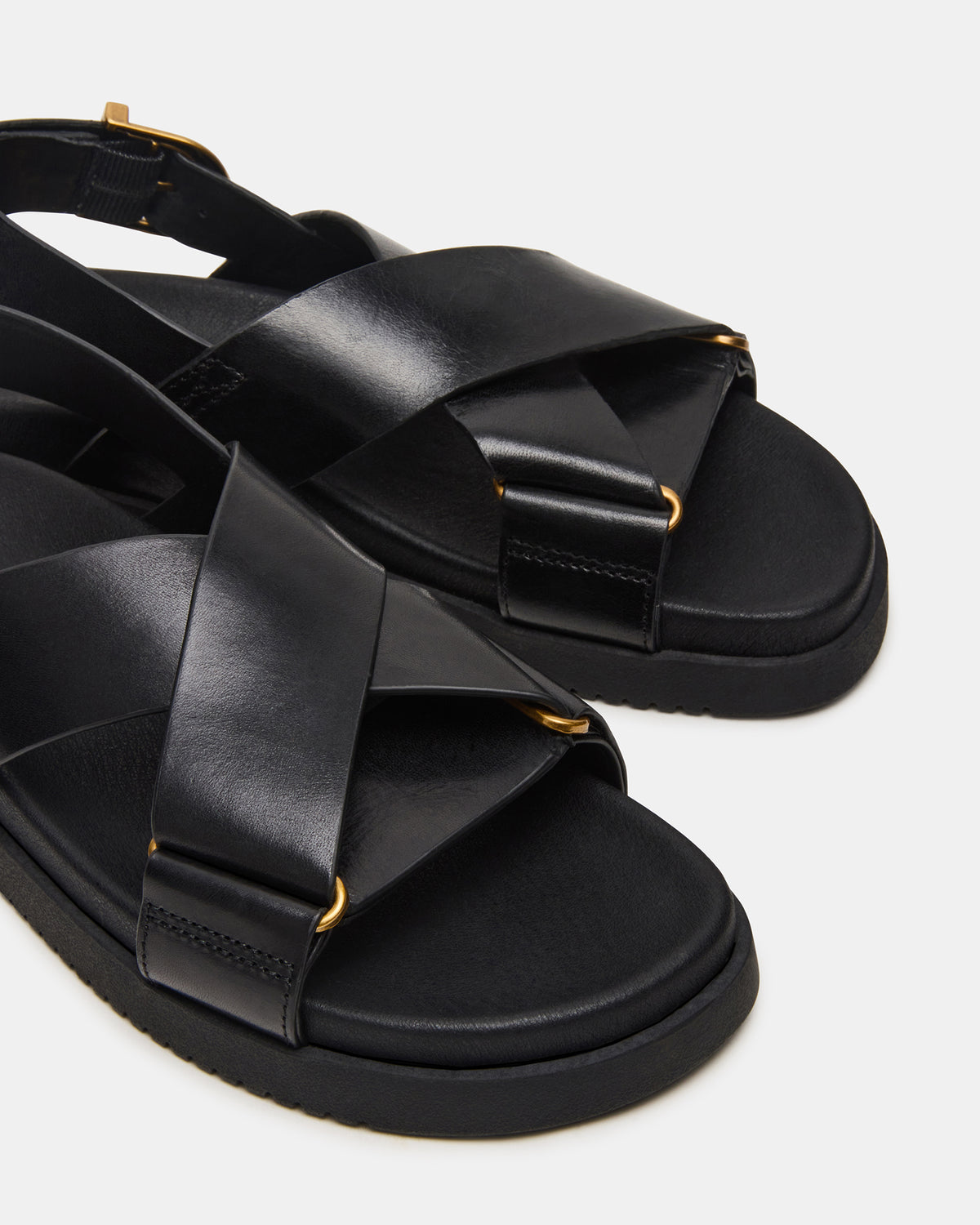 DONELLI Black Leather Strappy Footbed Women's Sandal | Steve Madden