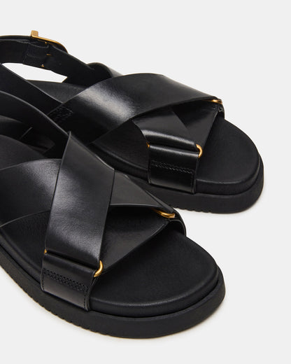 DONELLI Black Leather Strappy Footbed Women's Sandal | Steve Madden