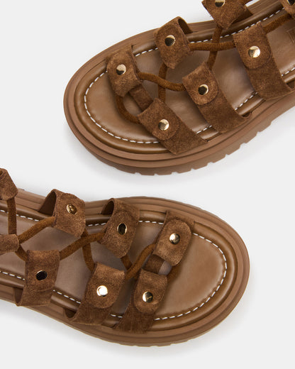 LYRIAN Cognac Suede Platform Lace-Up Strappy Women's Sandal | Steve Madden