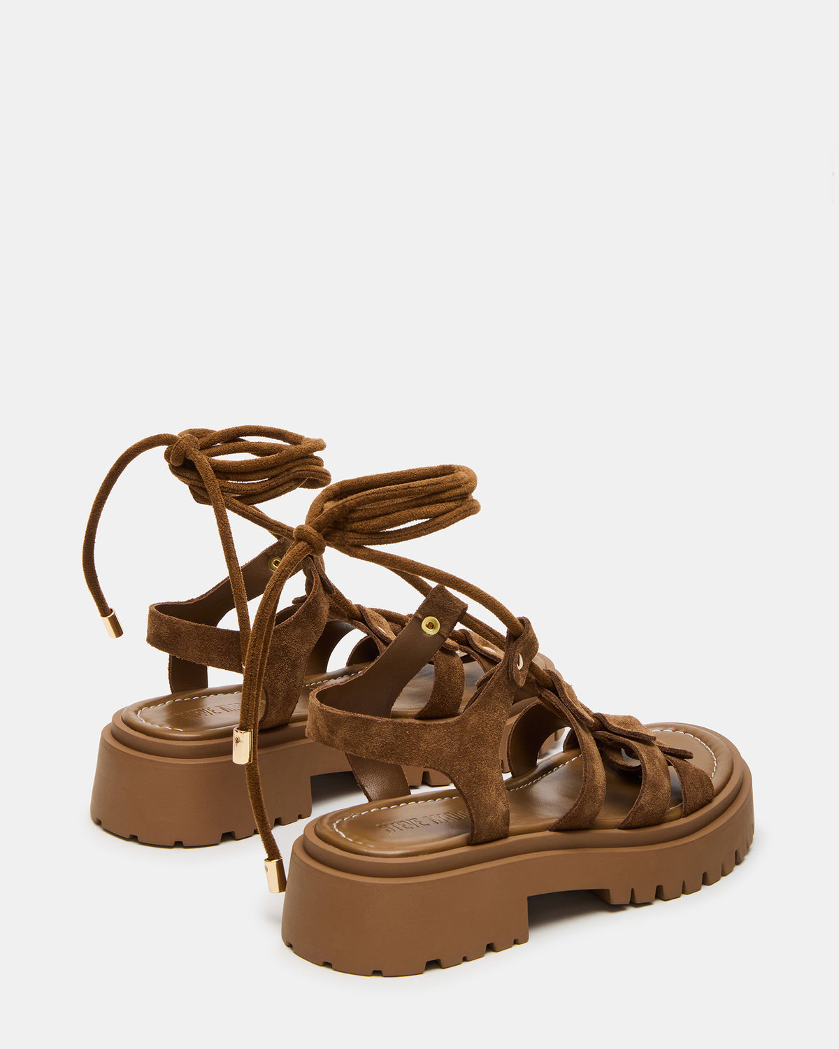 LYRIAN Cognac Suede Platform Lace-Up Strappy Women's Sandal | Steve Madden