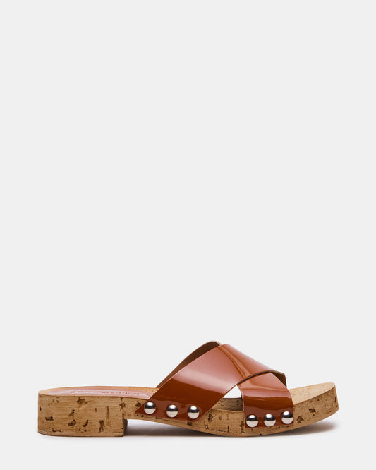 CANTLAY Camel Patent Studded Mule Slide Women's Sandal | Steve Madden