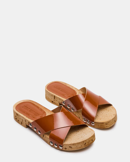 CANTLAY Camel Patent Studded Mule Slide Women's Sandal | Steve Madden