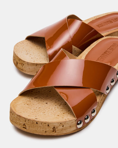 CANTLAY Camel Patent Studded Mule Slide Women's Sandal | Steve Madden