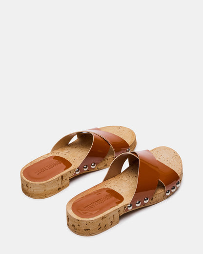CANTLAY Camel Patent Studded Mule Slide Women's Sandal | Steve Madden