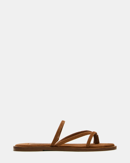 ELLERY Chestnut Suede Strappy Thong Slide Women's Sandal | Steve Madden