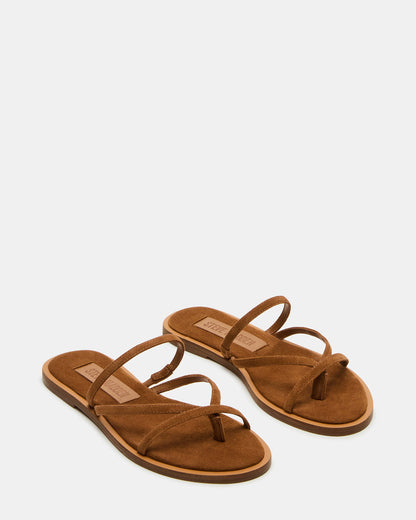 ELLERY Chestnut Suede Strappy Thong Slide Women's Sandal | Steve Madden