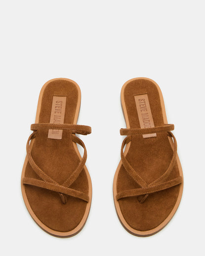 ELLERY Chestnut Suede Strappy Thong Slide Women's Sandal | Steve Madden