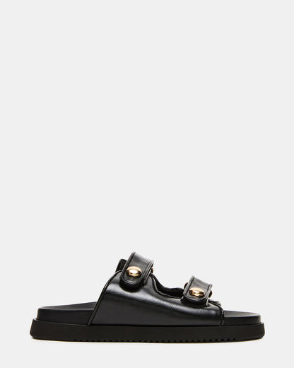 ATHENS Black Leather Slide Footbed Flatform Women's Sandal | Steve Madden