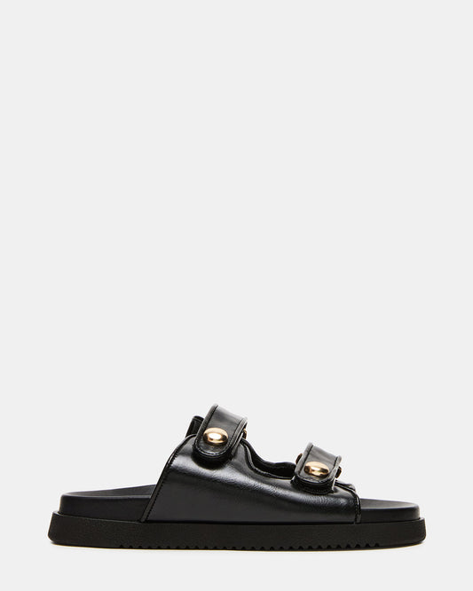 ATHENS Black Leather Slide Footbed Flatform Women's Sandal | Steve Madden