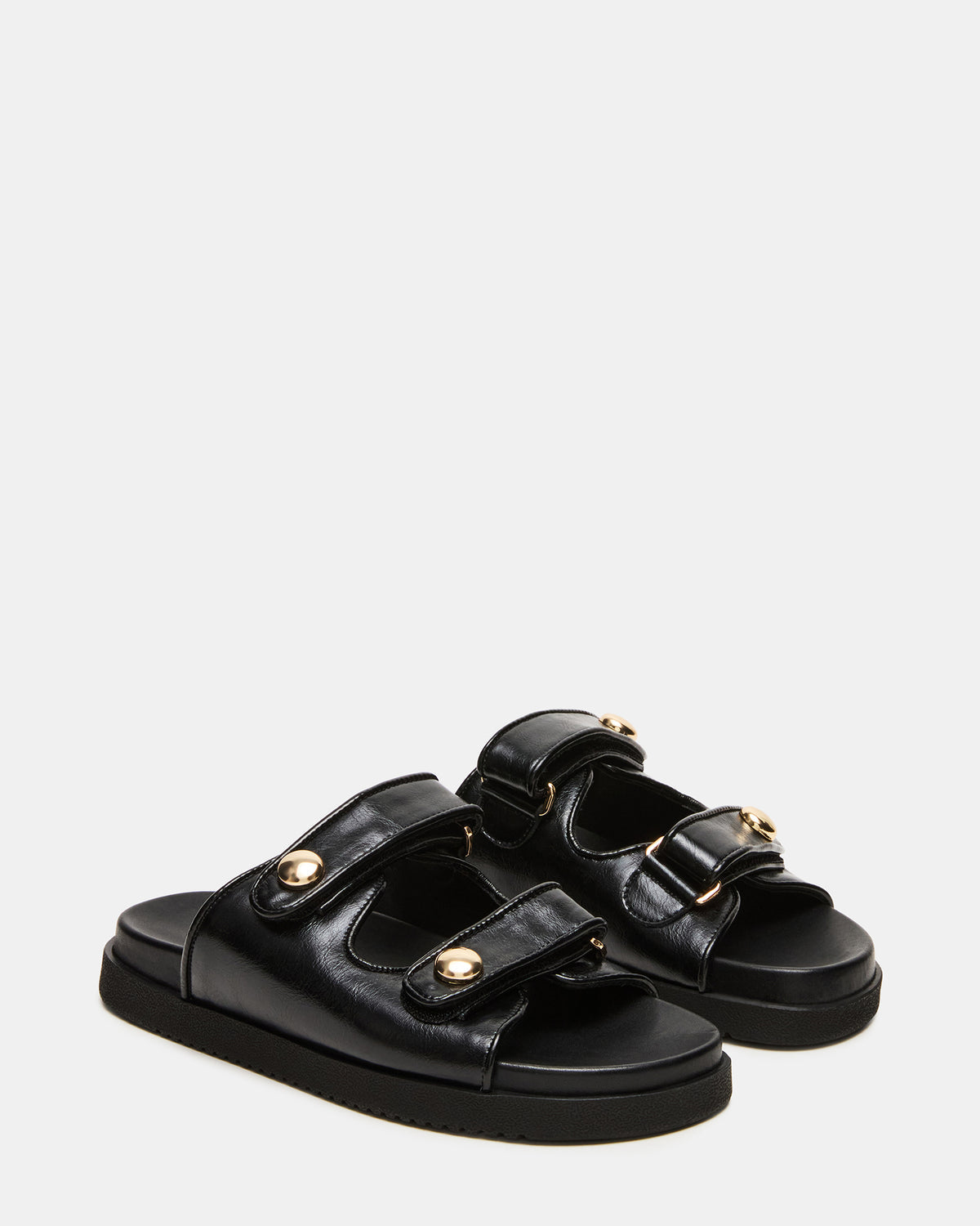 ATHENS Black Leather Slide Footbed Flatform Women's Sandal | Steve Madden