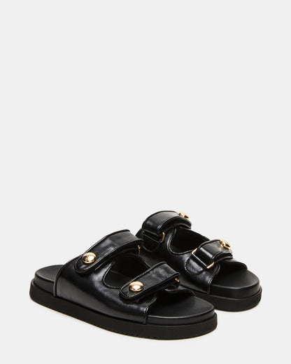 ATHENS Black Leather Slide Footbed Flatform Women's Sandal | Steve Madden