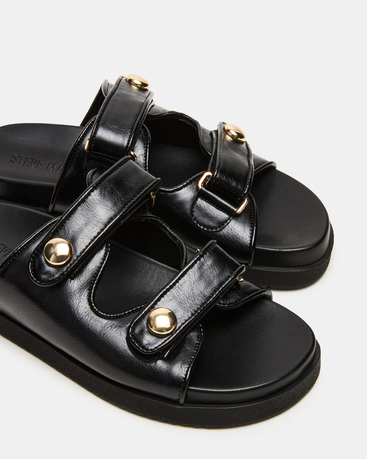 ATHENS Black Leather Slide Footbed Flatform Women's Sandal | Steve Madden