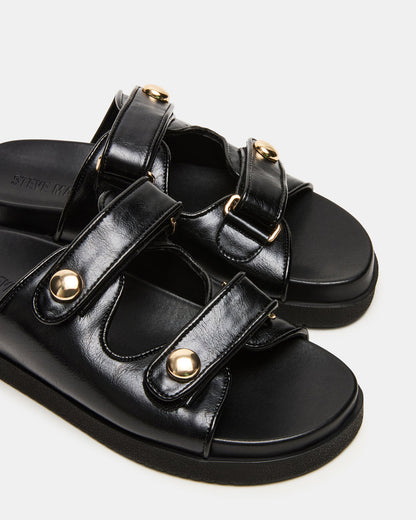 ATHENS Black Leather Slide Footbed Flatform Women's Sandal | Steve Madden