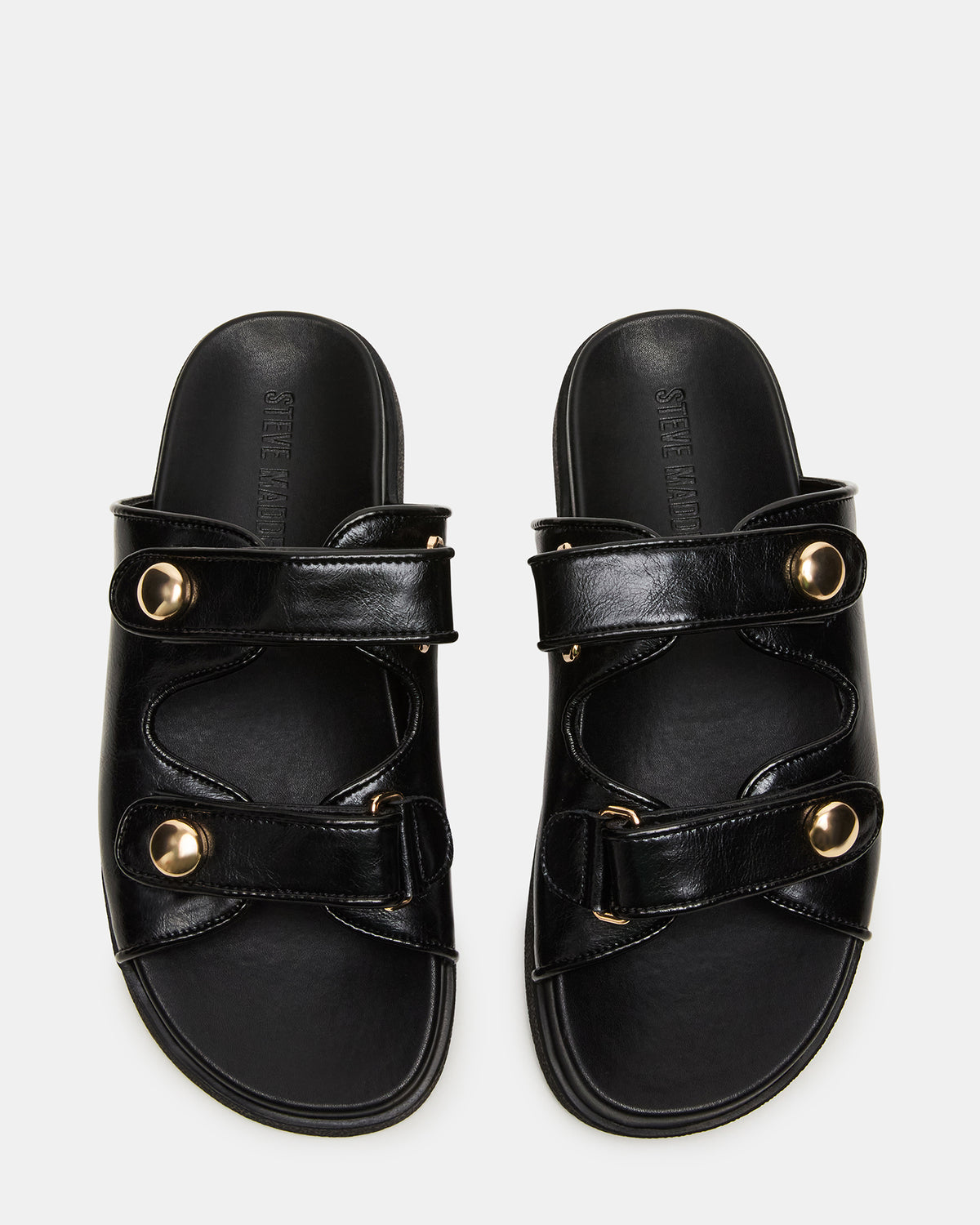 ATHENS Black Leather Slide Footbed Flatform Women's Sandal | Steve Madden