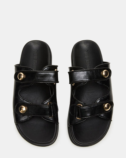 ATHENS Black Leather Slide Footbed Flatform Women's Sandal | Steve Madden