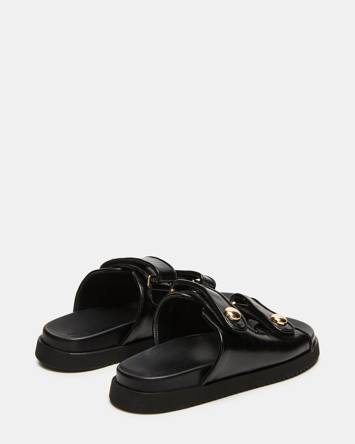 ATHENS Black Leather Slide Footbed Flatform Women's Sandal | Steve Madden
