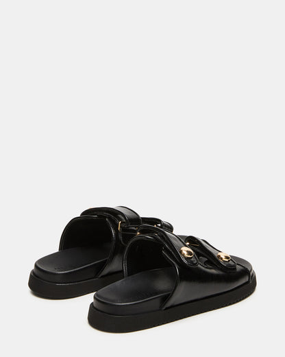 ATHENS Black Leather Slide Footbed Flatform Women's Sandal | Steve Madden