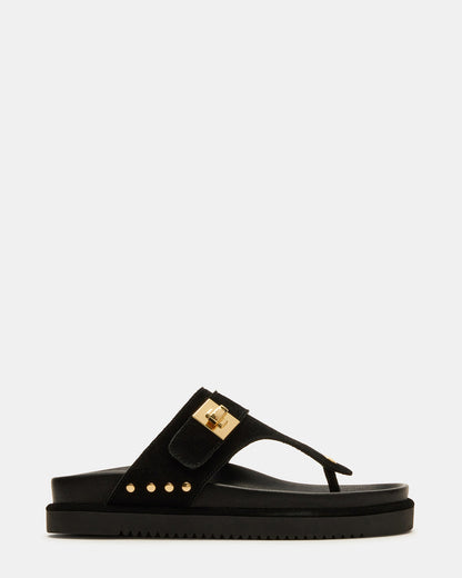 THONA Black Suede Women's Flatform Thong Sandal | Steve Madden