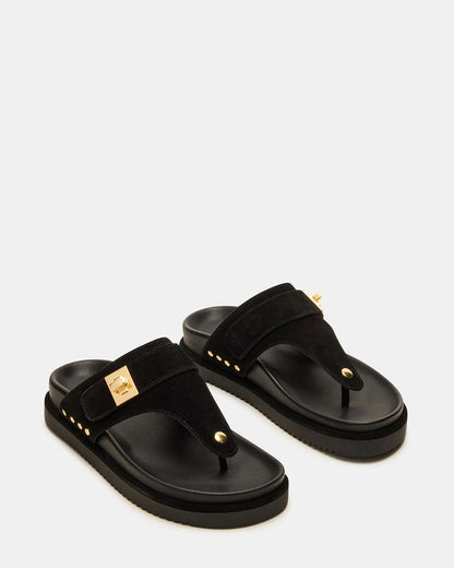 THONA Black Suede Women's Flatform Thong Sandal | Steve Madden