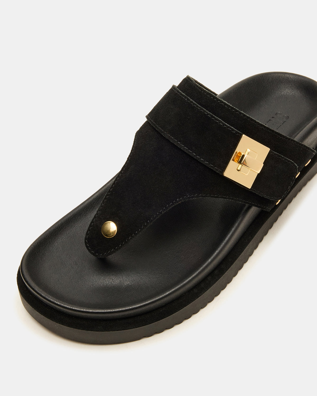 THONA Black Suede Women's Flatform Thong Sandal | Steve Madden
